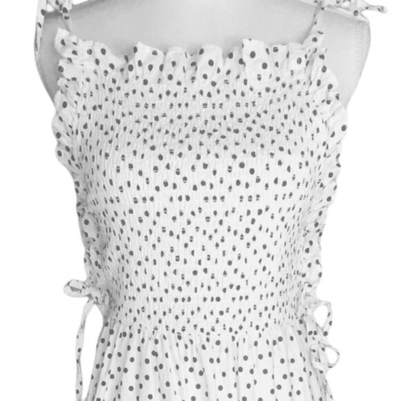 ASOS Design Wm Sz 4 Black White Polka Dot Tie Square Neck Smocked Maxi Sundress - Picture 2 of 6